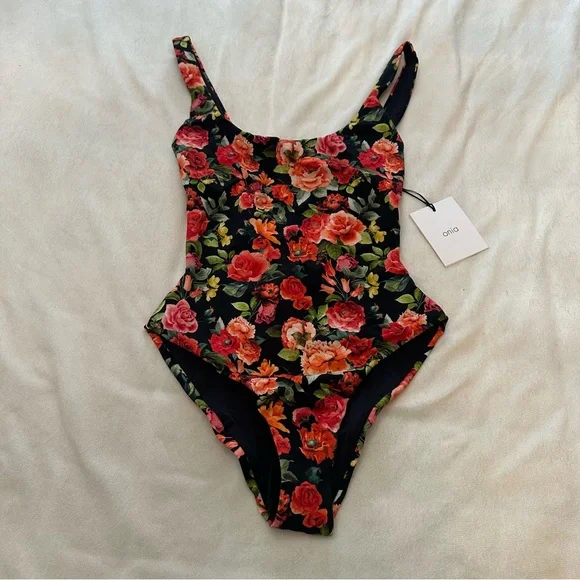 New! Onia Black Rachel Floral One-Piece Swimsuit Size XS 38044 - Picture 4 of 10